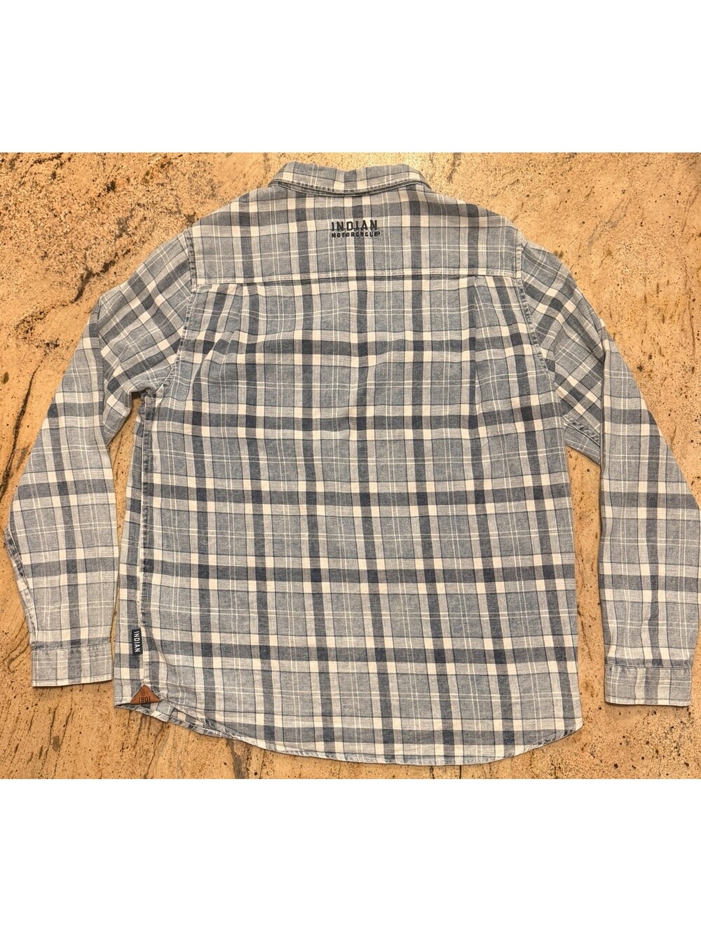 Indian Motorcycle Flannel Shirt Mens Large Pearl Snap Lightweight Blue Plaid - Picture 2 of 11